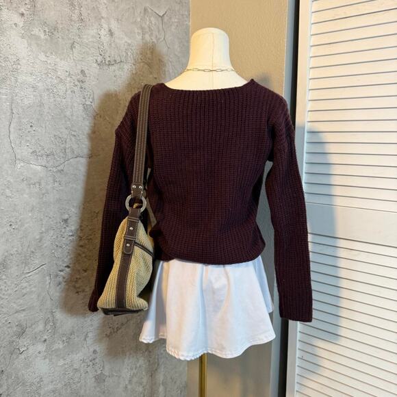 Preppy No Comment Cable Knit Purple V Neck Sweater - Picture 5 of 8